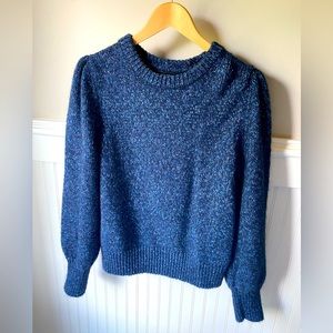 Banana Republic Navy Blue Puff Sleeve Sweater with Metallic Thread, Large
